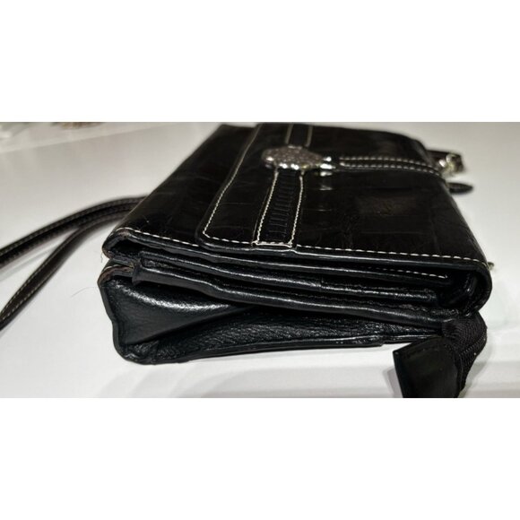 Brighton Small Crossbody Purse Bag Clutch Pebbled Black Crocodile Embossed - Picture 5 of 10
